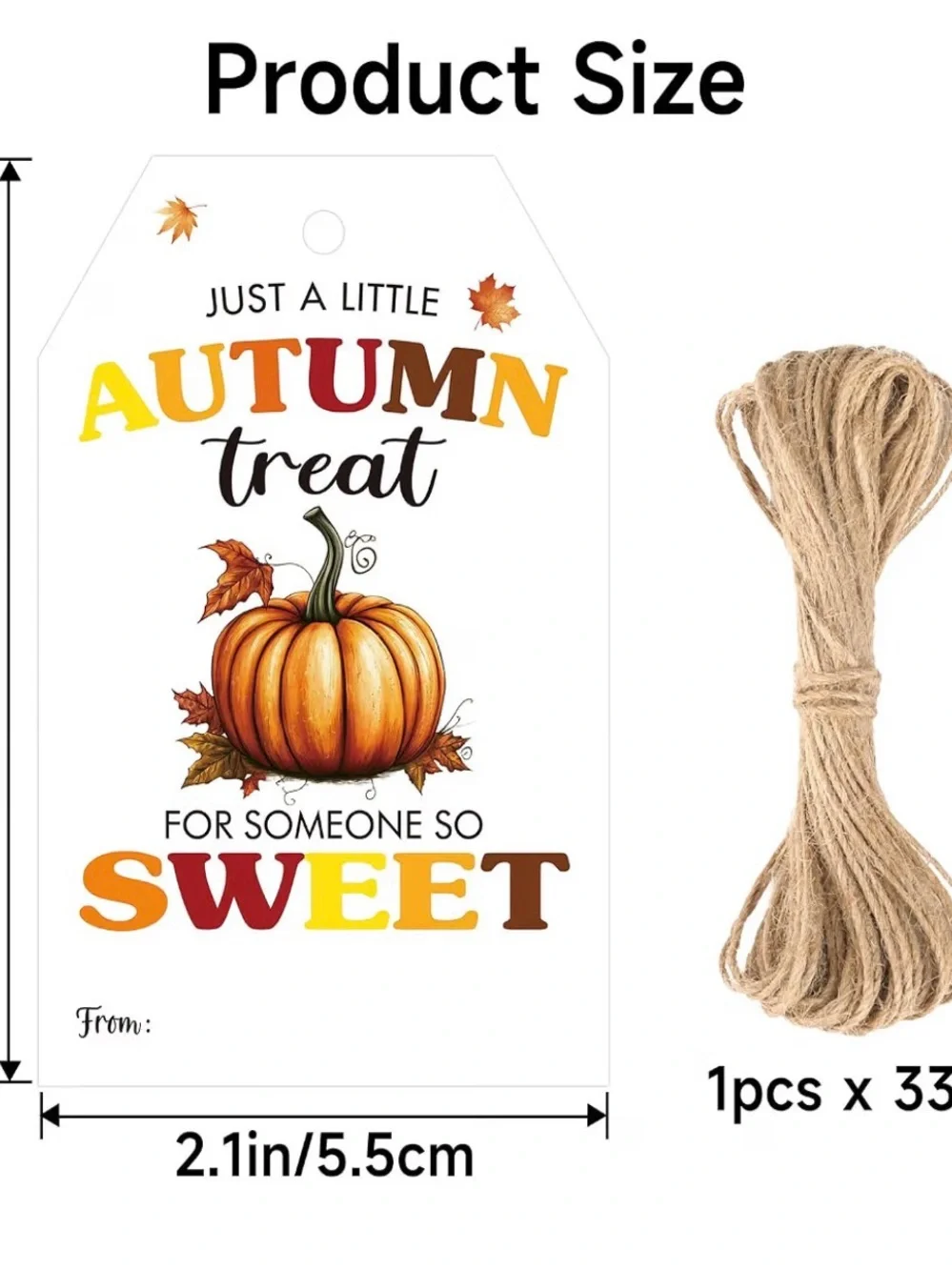 Autumn Treat Gift Tags - 100 Pack Pumpkin Fall Party Favors (3.3x2.1 in)